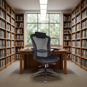 Cette chaise de bureau ergonomique en maille est dotée d'accoudoirs réglables, d'un appui-tête intégré et d'un siège à haute résilience. Son design pivotant - Product Image 3