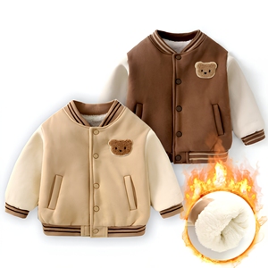 Veste d'hiver chaude et épaisse en polaire pour enfants, adorable broderie d'ours, fermeture à boutons, <span class=keywords><strong>manteau</strong></span> d'extérieur confortable - Product Image 1