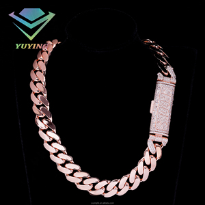 Collier chaîne cubaine hip-hop en argent sterling 925 massif plaqué or rose avec moissanite, entièrement serti de pierres, avec fermoir à lettre personnalisée, cadeau pour homme - Product Image 1