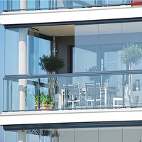 Porte coulissante et pliante sans cadre pour balcon et patio, étanche, avec cloison vitrée mobile et rideau mural en verre