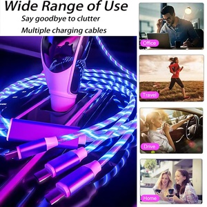 สายชาร์จไฟในรถยน<span class=keywords><strong>ต</strong></span>์<span class=keywords><strong>แบ</strong></span>บ3-in-1 LED USB-A ไฟลื่นไหลชนิด C ไมโคร-USB พร้อม RGB สีน้ำเงินเรืองแสงสำหรับ iPhone iPad Android และ Samsung - Product Image 2