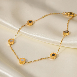 Trendy 18K Goud Roestvrij Staal Enkelband Voet Sieraden Mode Rond Zwart Wit Shell Kralen Ketting Enkelbanden Voor Vrouwen