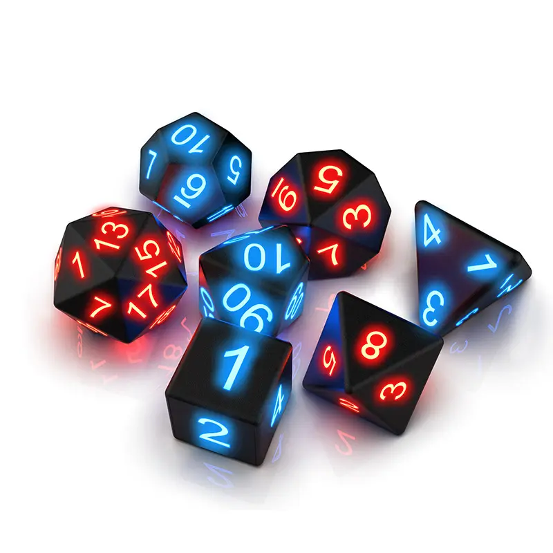 7 pcs/set Luminous LED Dice Set Multiple Sided Dice para Adult Board Game Party Entretenimento Toy Dice luminoso Set