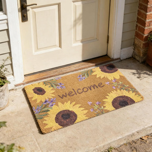 Paillasson en imitation fibre de coco Cangming N810, lavable, antidérapant, pour porte d'entrée, style américain, motif plantes et fleurs - Product Image 4