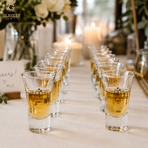 Coffret de verres à shot personnalisés pour mariage avec nom et date, coffret cadeau blanc, élégant ensemble de verres à vin de petite taille - Product Image 4