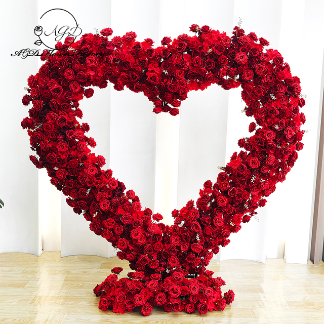 2M Red Heart-Shaped Artificial Flowers for Wedding Backdrop Decor Heart Arch Floral Arrangements and Stage Decoration Props