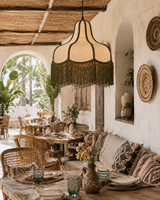 Lustre à franges personnalisé avec abat-jour en tissu imprimé botanique en forme de sablier E27 OEM ODM pour salle à manger privée, boutique, restaurant