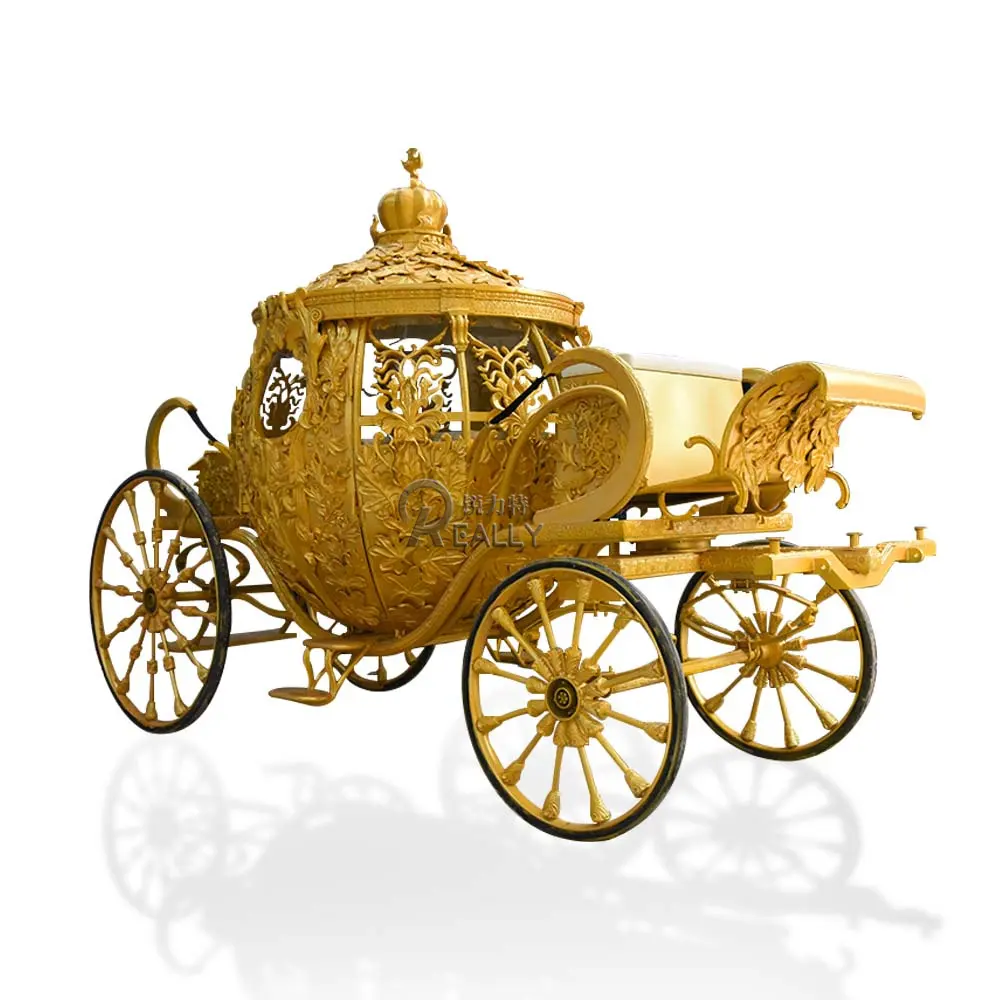 Роскошная электрическая королевская экскурсионная тележка, специальная транспортная Золотая свадебная повозка с тыквой и лошадью