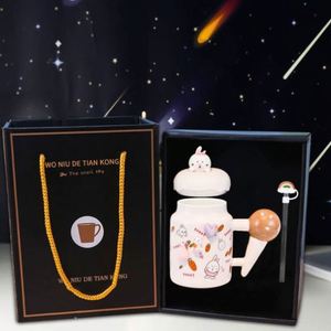 Heating Coaster Mug High Appearance Level Covered Spoon Creative <b>Double</b> <b>Wall</b> Bone China Office Business Gift Cup with Gift <b>Box</b> - Product Image 5