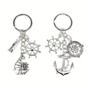 Porte-clés de pêche europé<span class=keywords><strong>en</strong></span> Porte-clés nautique <span class=keywords><strong>vintage</strong></span> pour voilier Boussole Ancre de bateau Pendentif clé décorative phare - Product Image 6