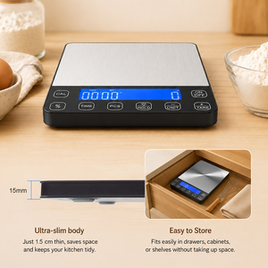 เครื่องชั่งครัวอิเล็กทรอนิกส์แบบดิจิตอล หน้าจอ LCD แสดงผลสีน้ำเงิน พร้อมฟังก์ชั่นตั้งเวลา  หน่วยการชั่งแบบ PCS  รองรับน้ำหนักได้ถึง 15 กก. สำหรับชั่งอาหาร ดีไซน์ใหม่ - Product Image 2