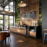 Comptoir de bar à café en bois sur mesure |   Mobilier de café éclairé par LED pour la décoration intérieure |   Aménagements sur mesure pour café, design de boutique de café
