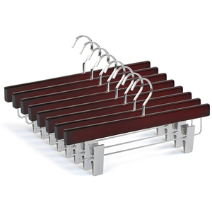 LINDON Hot Sale Cherry Wooden Pants and Trouser Hangers with Extra Thick <strong>Chrome</strong> <strong>Hook</strong> - Product Image 1