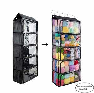 5 Compartment Polyester and Fabric Hanging Yarn Knitting Storage Organizer with Zipper Closure Over Door Display Holder - Product Image 4
