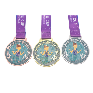 Médaille de gymnastique GRACE en bronze, or et argent personnalisée avec sirène, étoile de mer, motifs d'algues et paillettes pour les Émirats arabes unis - Product Image 3