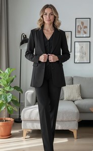 Conjunto de Traje de 3 Piezas Negro para Mujer, Blazer, Chaleco y Pantalón de Primera Calidad, Combinación Profesional y Formal para Negocios - Product Image 5