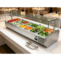 Table de préparation réfrigérée commerciale en acier inoxydable pour pizzas, salades de fruits et présentation de produits de charcuterie avec deux zones de température