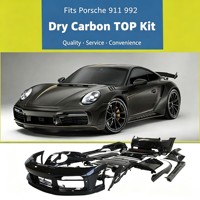 Kit carrosserie en fibre de carbone sèche style TOP pour Porsche 911 992 modifiée (facelift) : lèvre de pare-chocs avant, jupes latérales, aileron arrière