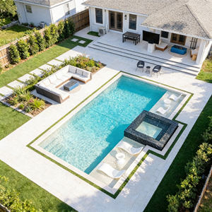 Piscina de fibra de vidrio enterrada de diseño personalizado para jardín familiar grande con spa - Product Image 1