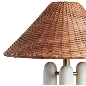 Lampe de table moderne en marbre avec abat-jour en rotin E27 LED 220V, éclairage décoratif pour chambre à coucher et salon - Product Image 3