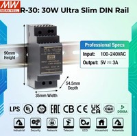 Alimentation électrique Mean Well HDR-30-15 ultra-mince à sortie unique AC DC 15V 2A 30W, alimentation électrique à montage sur rail DIN, usage industriel