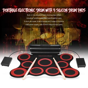 Electronic Drum Kit 9 Pad Silicone Foldable With Drumsticks For Practice - Product Image 5