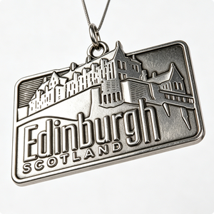 Pin Metálico de Recuerdo de Edimburgo, Escocia, Plateado, Rectangular, con Diseño en Relieve del Paisaje Urbano, Aleación de Zinc Fundida a Presión - Product Image 3