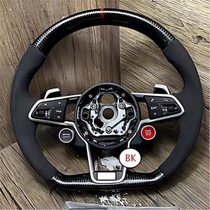 Volant sport, cuir perforé à fond plat avec palettes de changement de vitesse pour <span class=keywords><strong>Audi</strong></span> A3 A4 A5 A6 A7 Q3 <span class=keywords><strong>Q5</strong></span> Q7 TT R8 <span class=keywords><strong>S</strong></span> <span class=keywords><strong>Line</strong></span> - Product Image 1
