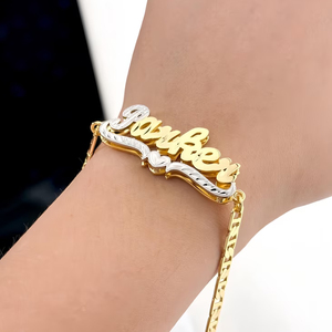 <span class=keywords><strong>Set</strong></span> Personalizzato di <span class=keywords><strong>Collana</strong></span> <span class=keywords><strong>e</strong></span> <span class=keywords><strong>Bracciale</strong></span> con Doppia Targhetta in Acciaio Inossidabile Placcato Oro 18k per Regali da Donna - Product Image 1
