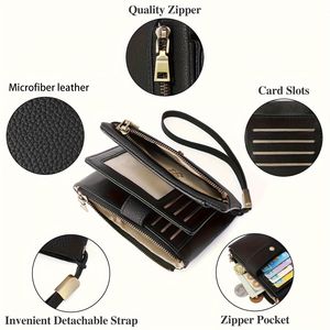 Cartera Corta de Piel Sintética PU para <span class=keywords><strong>Mujer</strong></span>, Estilo Moderno, con Cierre, Antirrobo, para Tarjetas y Monedas, Forro de Poliéster - Product Image 4