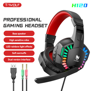 Audífonos Supraaurales con Cable T-<span class=keywords><strong>WOLF</strong></span> H120 con Conector de 3.5 mm, Alimentación por USB, Iluminación RGB para Juegos y Música - Product Image 2