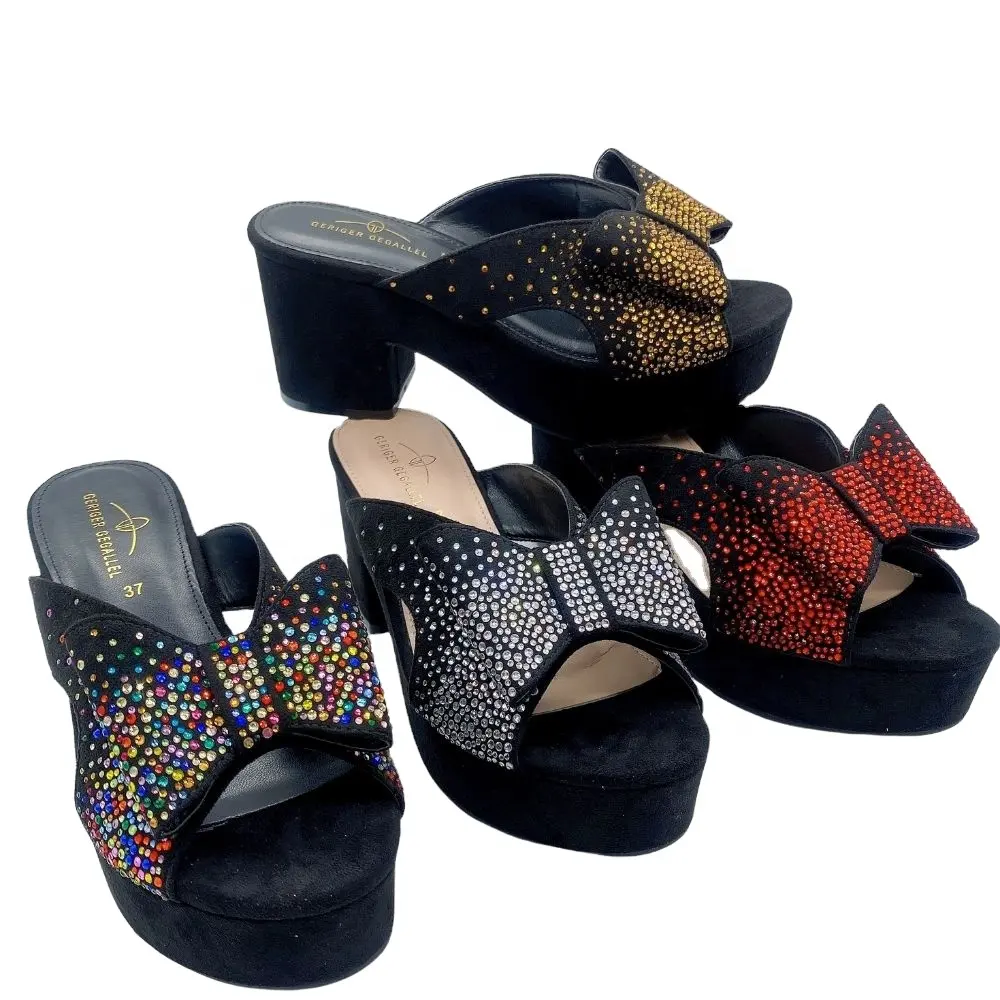 278-11 Fish Mouth Black Platform Thick High Heel Chunky Wedges Sandals Slippers Heels Women 2022
