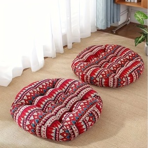 Cojín Redondo de 45 cm de Diámetro, Color Rojo, Diseño Bohemio, Firmeza Media, para Tatami, Sillón o Ventanal - Product Image 2