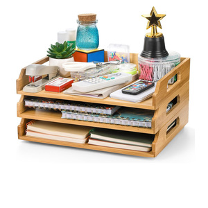Organizador de escritorio de bambú, caja de almacenamiento multicapa con cajones para documentos de oficina, cartas, papel, correo, independiente - Product Image 1