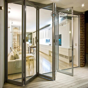 <span class=keywords><strong>Porte</strong></span>-fenêtre pliante <span class=keywords><strong>coulissante</strong></span> sans cadre en aluminium de luxe avec verre anti-impact Pile de rideaux en verre panoramique en accordéon à deux volets - Product Image 3
