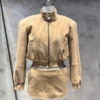 Veste en cuir véritable courte à manches raglan pour femme, veste bomber en cuir véritable