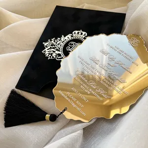 Kualitas tinggi kustom logo emas cetak beludru mewah lengan pemegang untuk kartu undangan pernikahan