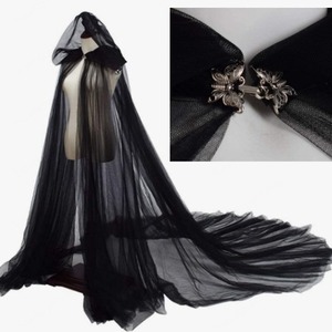 Mantello con Cappuccio in Tulle Stile Retrò per <span class=keywords><strong>Donna</strong></span>, Mantello da Vampiro o Sposa, Nero/Rosso/Bianco, per Feste di Halloween - Product Image 2