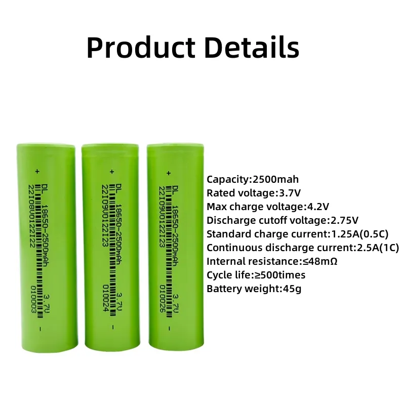 परिष्कृत प्रौद्योगिकी 2500mah ऊर्जा भंडारण बैटरी 18650 बैटरी 3.7v ली-आयन रिचार्जेबल बैटरी