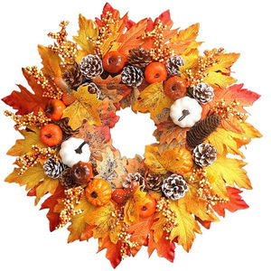 <b>Halloween</b> Autumn Color <b>Wreath</b> 50cm Berry Pumpkin <b>Wreath</b> Home Decoration <b>Door</b> Hanging Rattan Thanksgiving Decoration <b>Wreath</b> - Product Image 1
