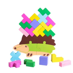 New Design 2 in 1 Wooden Building Blocks Educational Toys for Child Cartoon Blocks in the Shape of Hedgehogs