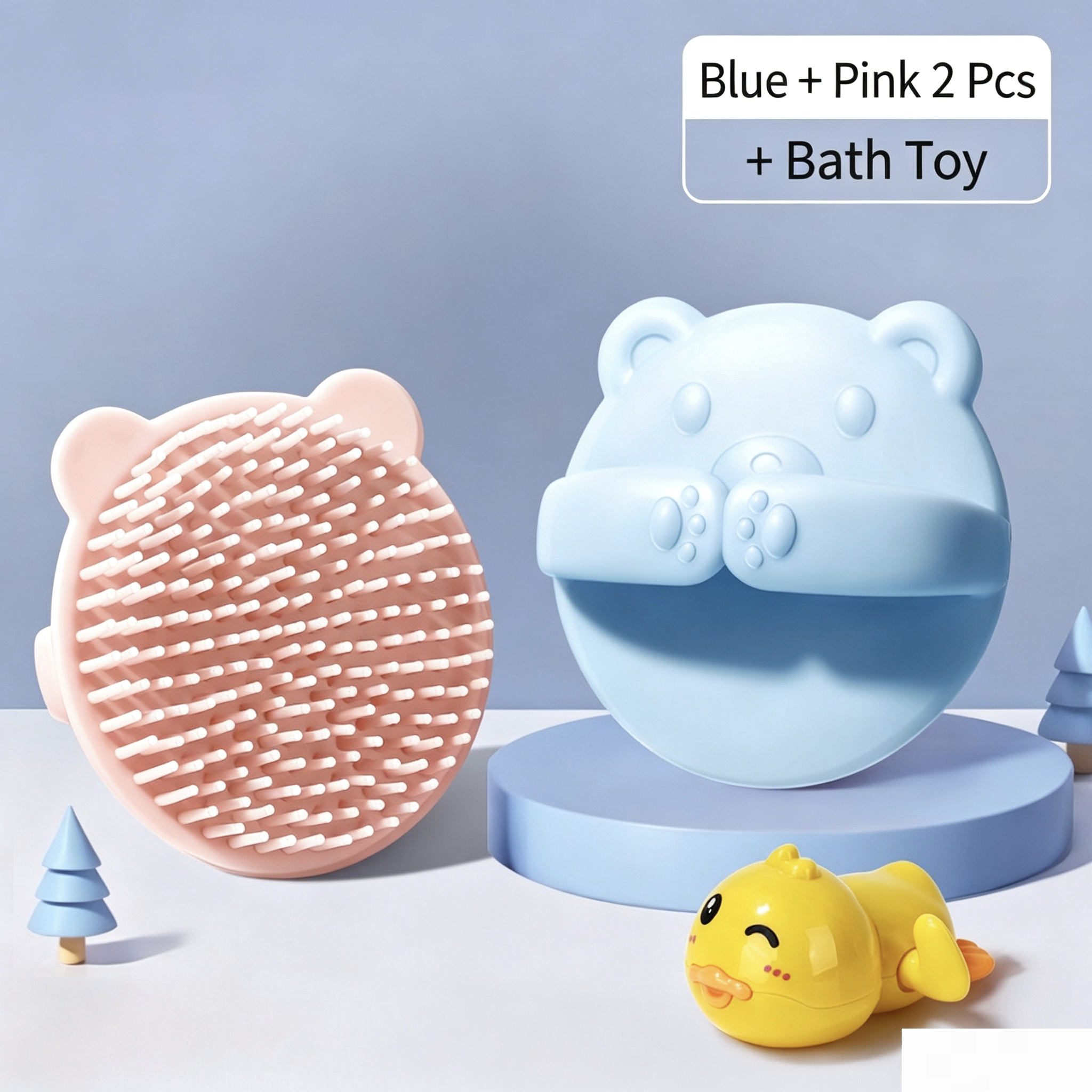 Brosse de douche - rose + bleu + jouet aquatique