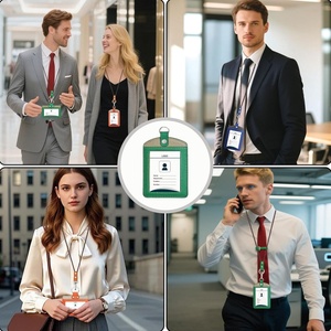 Boshiho Office Badge Holder Cowhide <b>Leather</b> ID Badge Card Holder with 19" Neck <b>Lanyard</b> ID Card Holder - Product Image 6