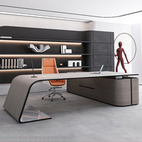 Bureau de direction en bois brillant en forme de L avec recharge sans fil, mobilier moderne de luxe pour la maison, le bureau et la salle de sport