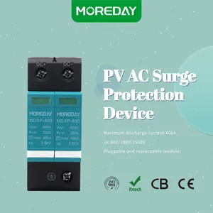 MOREDAY Pv Solar 2p 20ka 40ka DC Thunder Protective Device Surge Protective Device Spd For Lightning Protection Earthing