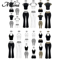 Ensemble Y2K MILADY pour femme : Haut licou imprimé zèbre et pantalon évasé à revers, avec bandeau assorti imprimé guépard – Ensemble deux pièces