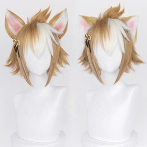 Vente en gros 35cm court brun mixte Genshin Impact <span class=keywords><strong>Gorou</strong></span> Anime perruque <span class=keywords><strong>Cosplay</strong></span> synthétique résistant à la chaleur cheveux Peluca avec deux oreilles - Product Image 3