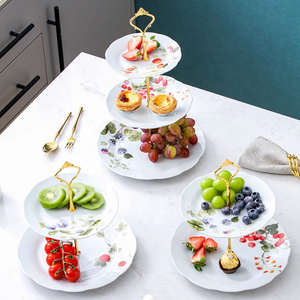 Keramik 2 Tier Dessert Teller Tablett Gericht Hochzeit Handing Mehr schicht ige Dekor Kuchenst änder mit Edelstahl Rock - Product Image 2