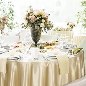 Toalha de mesa redonda champanhe de 305 cm/120 polegadas, toalha de mesa de cetim para festas de casamento glamourosas