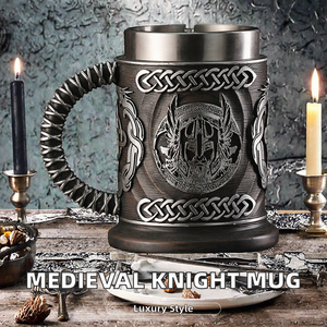 Medieval Retro Stainless Steel Tankard Mug Vacuum Insulated Lid <b>Large</b> Capacity Antique Inspired Knight Templar Beer <b>Cup</b> for Gift - Product Image 2